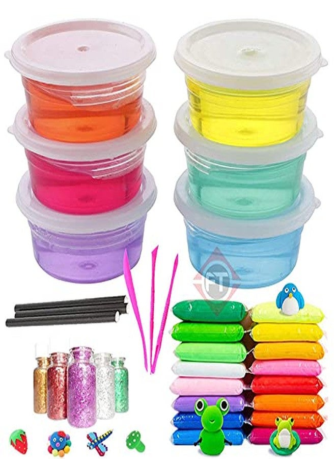 Firstly Traders New Creative Slime Kit with 6 Crystal Slime+ 12 Air Dry Clay with Free Straws, Tools, Glitter for Kids Boys and Girls Age 3+ Years Magic Slime Putty Toys - Image 1